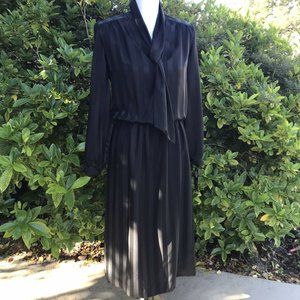 New Old Stock 1970s Vintage Black Striped Shirtwaist Dress Long Sleeve